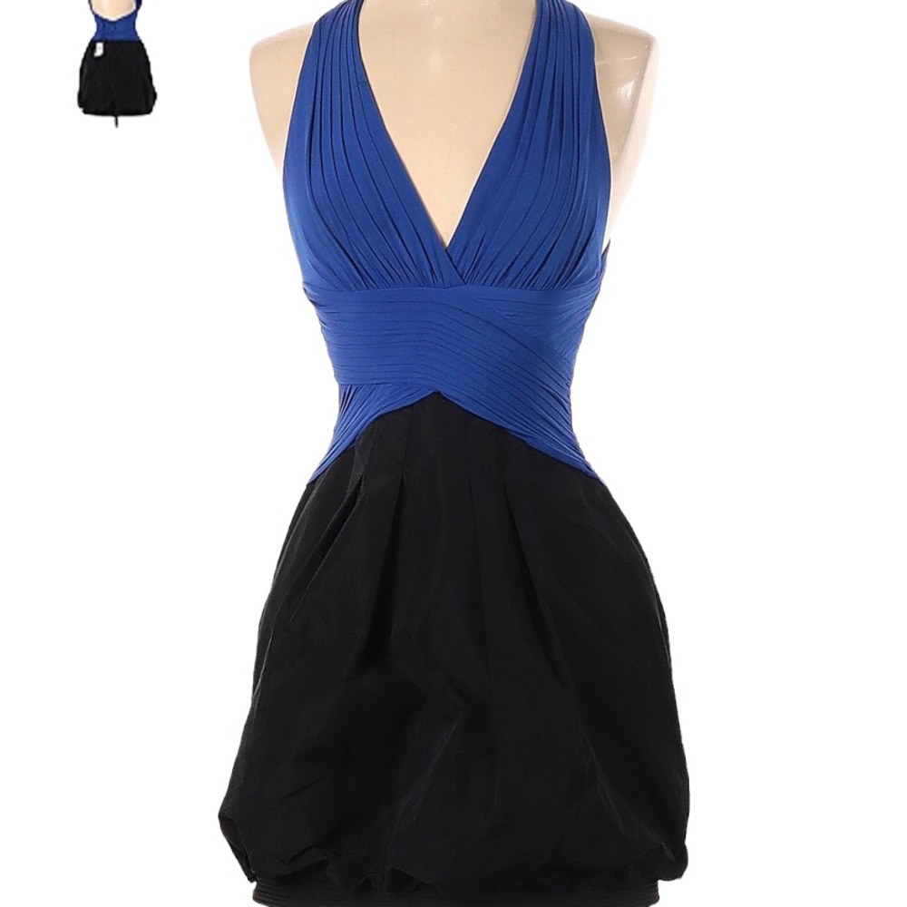 BCBGMaxAzria Blue Sapphire Dress Taffeta Bubble Skirt XS
